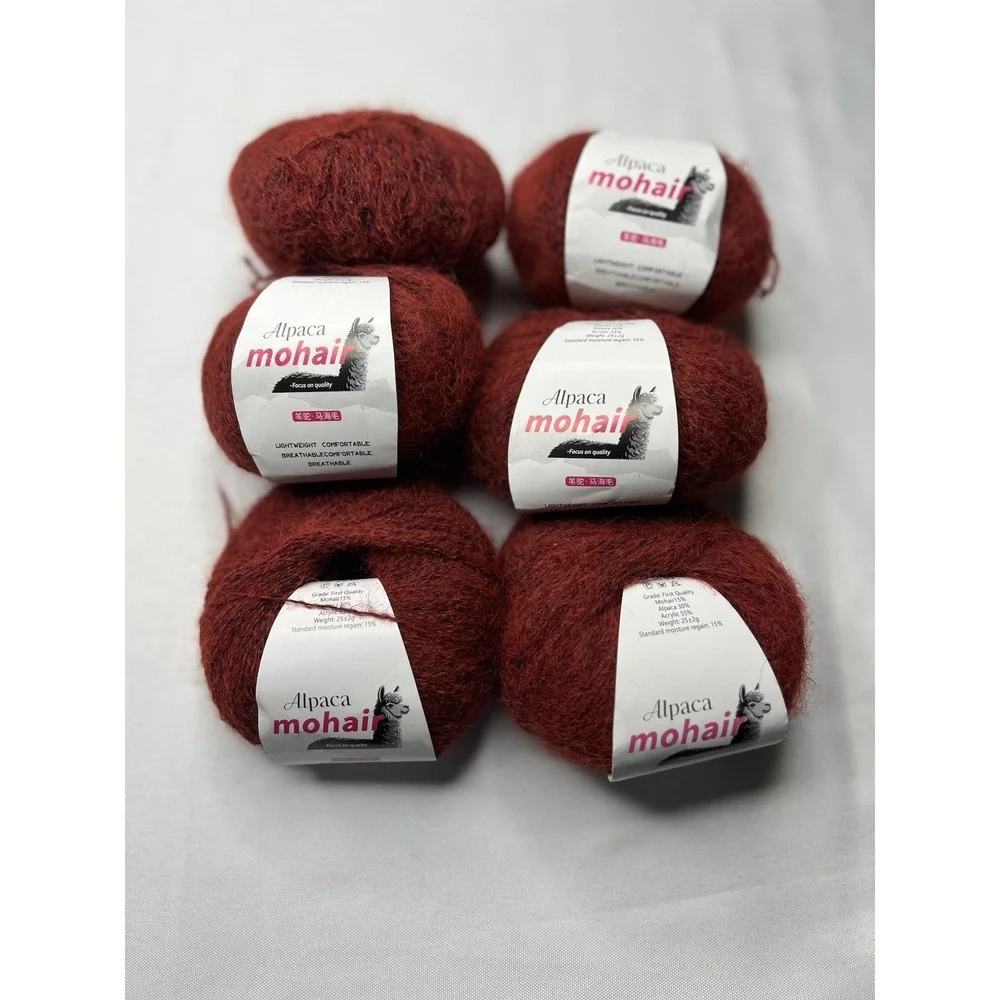 Sanchunhui Alpaca Mohair Yarn Dark Brick Red 6 Balls 150g Knitting Crochet